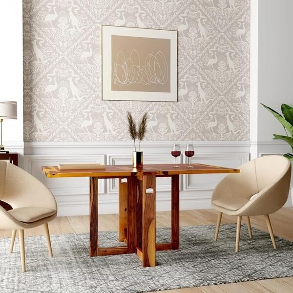 Solid Sheesham Wood Foldable Dining Table Compact Design